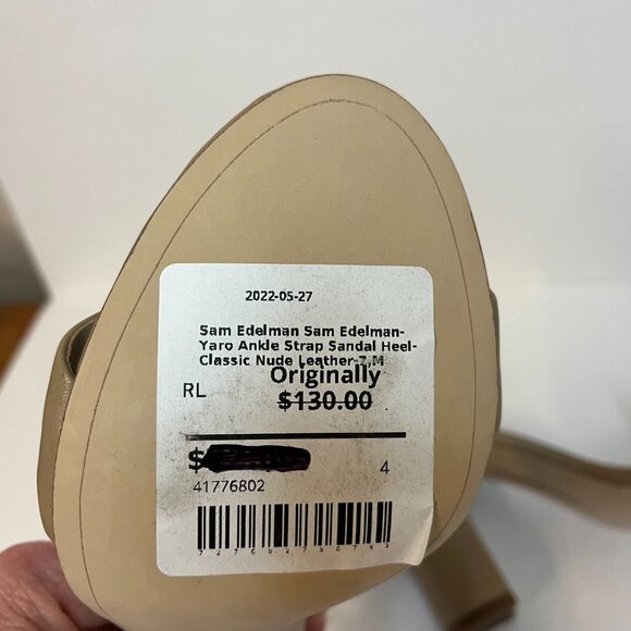 Sam Edelman Yaro Size 7 Classic Nude Ankle Strap Sandal Heel - Picture 8 of 8